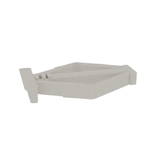 A minimalist white plastic tray with an integrated handle, shown from a side-angle perspective against a black background.