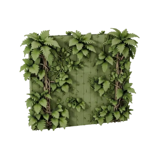Jungle Vine Wall Modular 3D model, isometric modular kit view, showing leaf clusters, layered vegetation clusters.