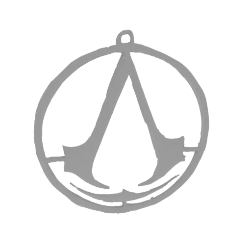 3D model render of the Assassin's Creed logo, a stylized eagle's head within a circle, presented as a pendant.