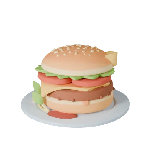 Homestyle Burger Meal 3D model, three-quarter front view, AR viewer studio render, showing sauces, plated composition.