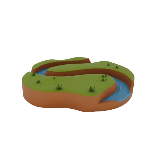 Marsh Creek Bend Printable 3D model, isometric tabletop STL render, showing wet stone, mud shelves.
