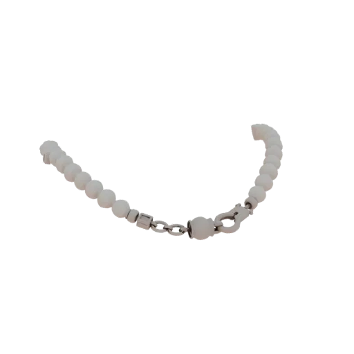 Sterling Silver Pearl Style Necklace 3D model, three-quarter studio render, pearl surface.