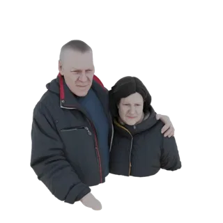 Modello 3D di uomo e donna in cappotti invernali, con il braccio dell'uomo attorno alla donna.