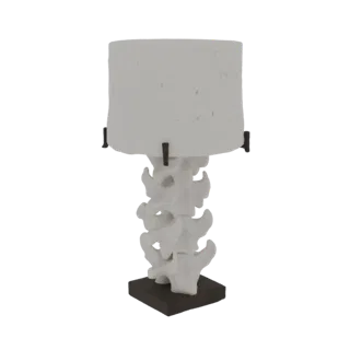 3D model of a desk lamp with a white vertebral column base and a white cylindrical lampshade, set against a white background.