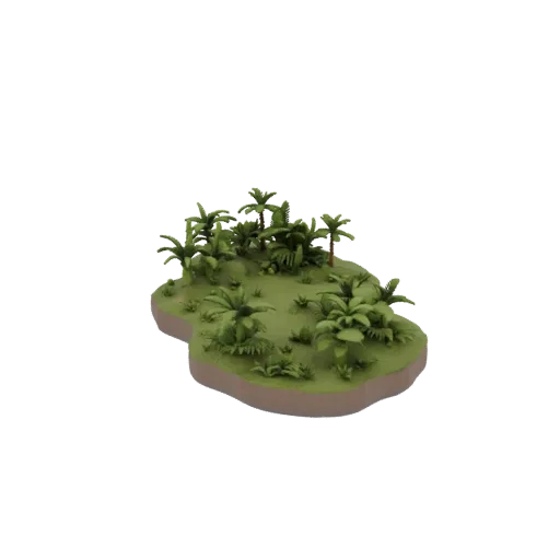 Jungle Lagoon Scene Printable 3D model, isometric tabletop STL render, showing wet stone, layered vegetation clusters.