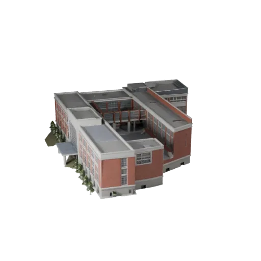 School Building high poly 3D model, close-up architectural render view, showing public building materials and architectural d