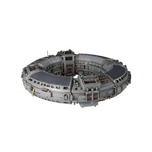 Modular Station Corridor Realistic 3D model, three-quarter studio render, showing metal modules, modular station layout.