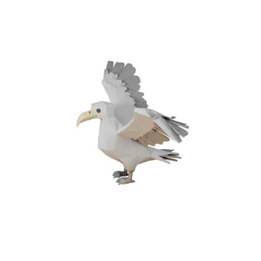 Modelo 3D Albatros Low Poly, vista lateral de cámara de gameplay, asset de animal low-poly con ruptura de abanico de cola, co