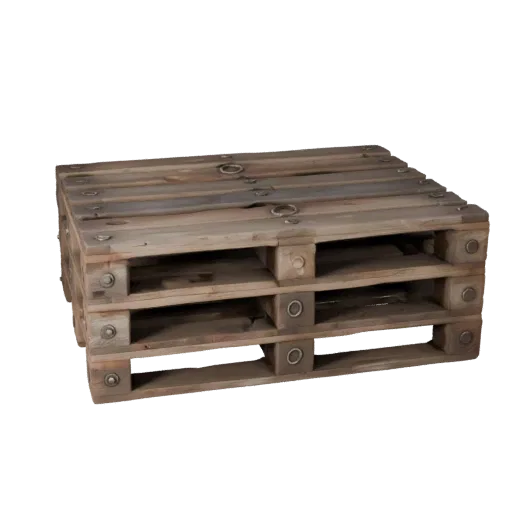 Pirate Wooden Pallet 3D model, three-quarter front view, Unity viewport, showing wood planks, stackable massing.