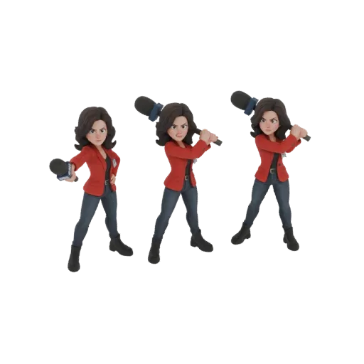 Modello 3D di Gale Weathers da Scream, in tre pose dinamiche con microfono.
