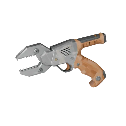 Worn Saw Low Poly 3D model, game viewport three-quarter view, showing painted metal, functional silhouettes.