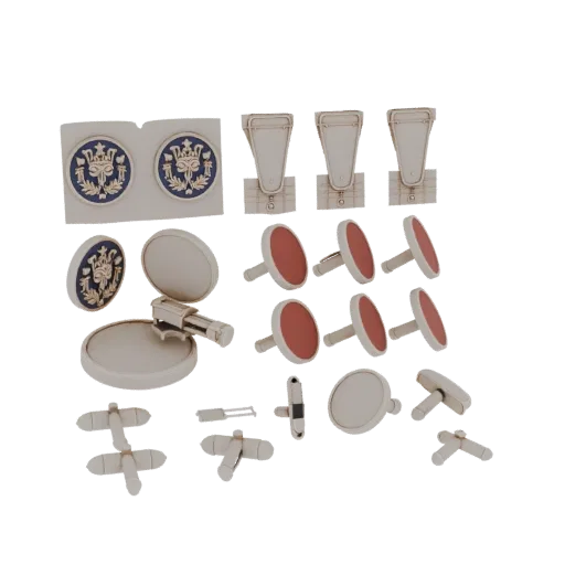 Round Cufflink collectible detail 3D model, isometric studio render, showing cufflink silhouette and surface contrast.