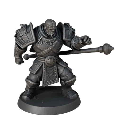 Heroic Warrior Miniature high poly 3D model preview showing silhouette, studio close-up view, pose and resin detail