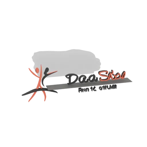 Modello 3D logo DansShow, con figura arancione e testo audace 'Dans' grigio scuro e 'Show' arancione.