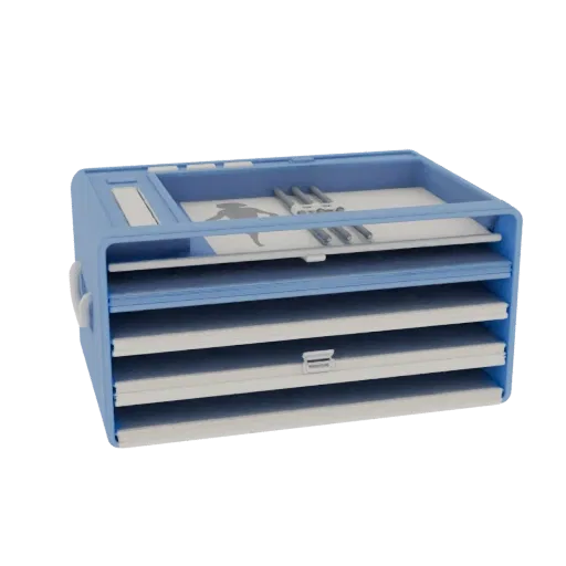 Startup File Tray Printable 3D model, isometric STL render, showing plastic, desk-scale silhouettes.