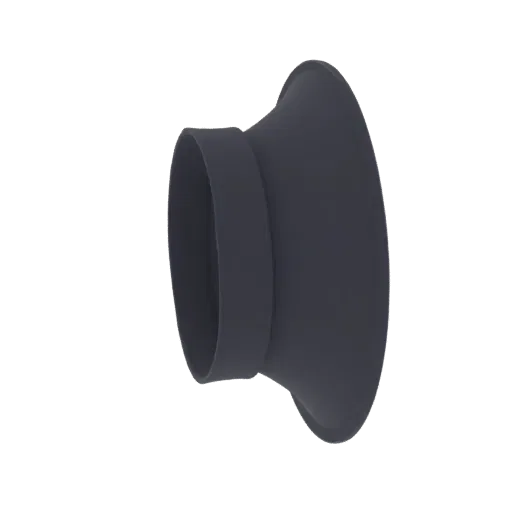 A 3D render of a dark grey funnel adapter, featuring a cylindrical inlet and a flared funnel outlet, against a white backgrou