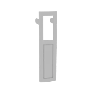 Una renderización 3D de una puerta moderna panel con un marco de ventana rectangular en la parte superior y un panel único en
