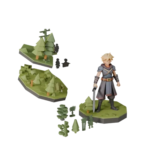 Forest Toy Photo Set low poly 3D model preview showing layered parts, three-quarter game view, depth and display scale