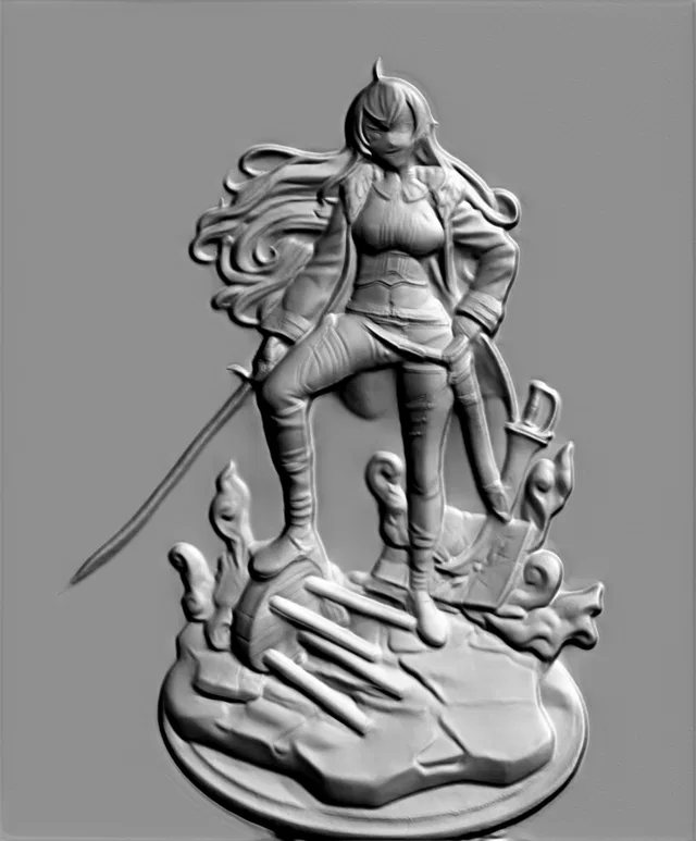 Eris Greyrat Relief with Sword, Fantasy Style 3D Model