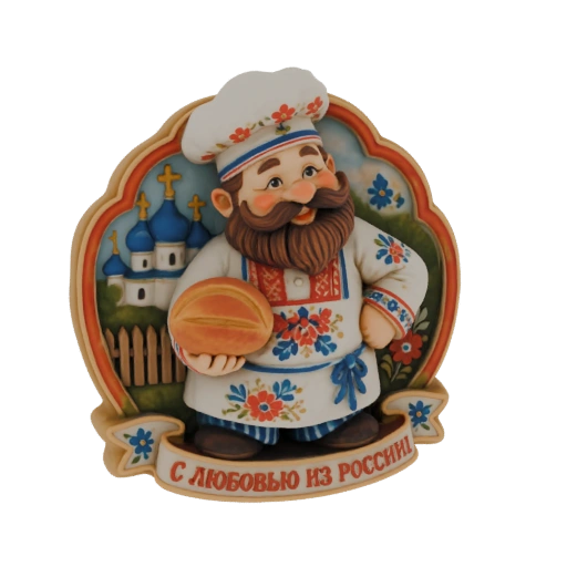 Russian Baker with Bread and Church Scene Figurine