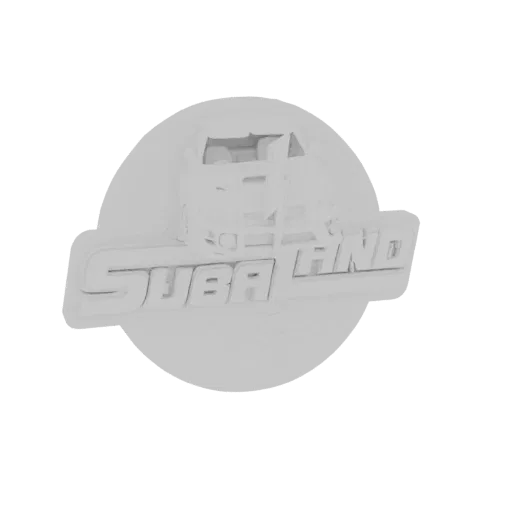 3D model of a Subaru WRX STI emblem with the car's silhouette integrated into the design.