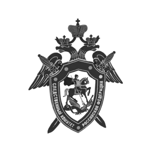 3D model render of the Russian Investigative Committee emblem, showing a double-headed eagle crest with St. George slaying a