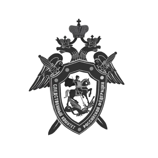 3D model render of the Russian Investigative Committee emblem, showing a double-headed eagle crest with St. George slaying a