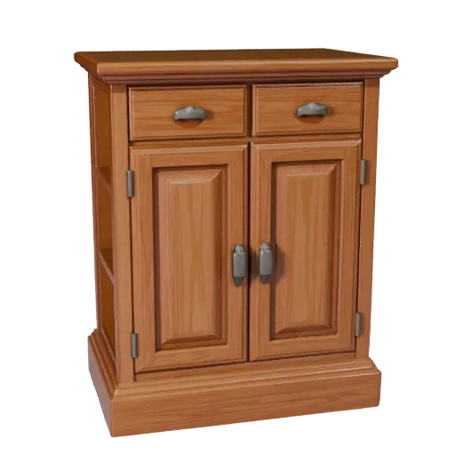 Shaker Cabinet Stylized 3D model, dining room, stylized isometric render, painted wood detail.