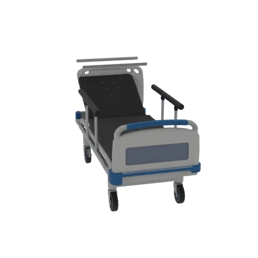 Clinic Hospital Bed Realistic 3D model, three-quarter studio render, showing painted metal, clinical silhouette.