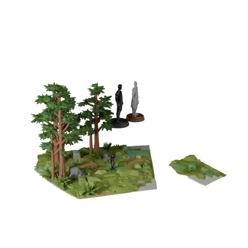 Forest Miniature Scene low poly 3D model preview showing layered parts, three-quarter game view, depth and display scale