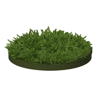 Modello 3D base rotonda con erba verde, stilizzata come frammento di prato