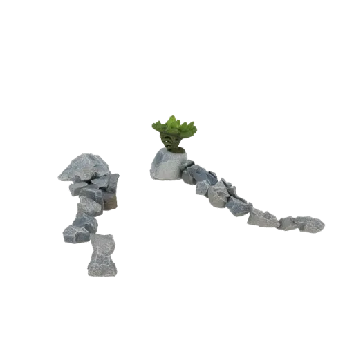 3D model of a miniature rock formation with a small green succulent plant on top, set against a black background.