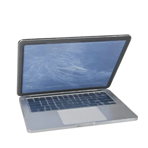 Ultrabook Portable Workstation High Poly 3D model, close-up studio render, showing brushed metal, open lid angle.