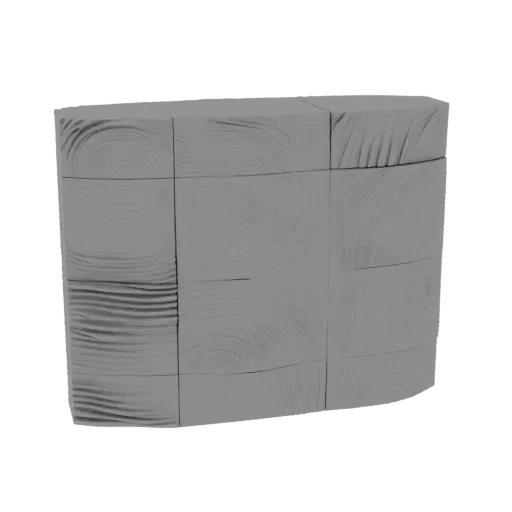 3D model of a wall art piece made of nine square wood panels with distinct, swirling wood grain textures arranged in a 3x3 gr