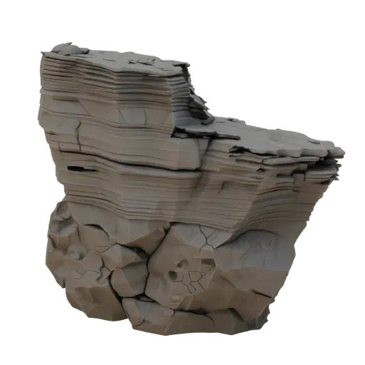Coastal Rock Shelf Printable 3D model, isometric tabletop STL render, showing stratified stone, water edges.