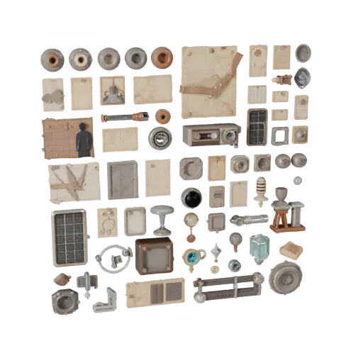 Modello 3D High Poly di Arredo Stradale da Laboratorio, rendering ravvicinato in studio, mostra carte simili a carta, piccole