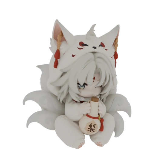 Chibi Kitsune with Sake Bottle 3D Model