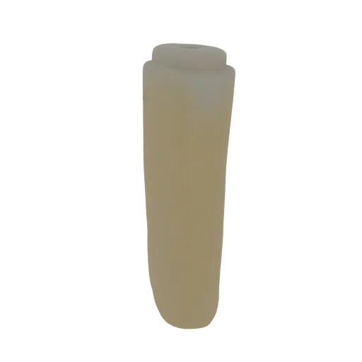 3D render of a translucent, light-yellow vase with a cylindrical top and a tapered base, set against a white background.