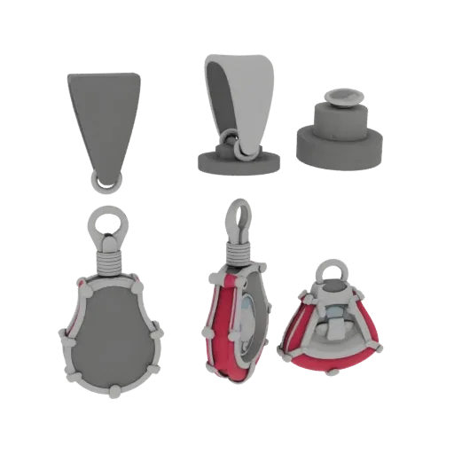Ruby Pendant product viz 3D model, top-down studio render, with clean topology and PBR shading on the pendant.