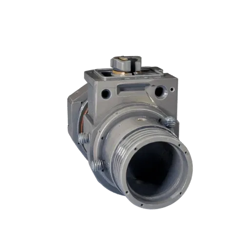 Cast Metal Valve Assembly Stylized 3D model, stylized isometric render, showing machined metal, precise part geometry.