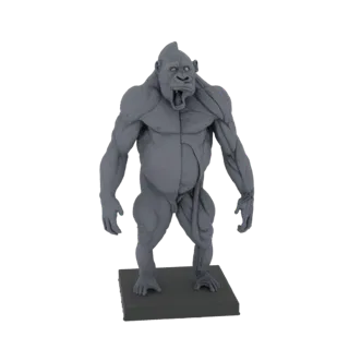Modèle 3D d'un gorille dont la musculature est clairement définie, debout sur un socle.