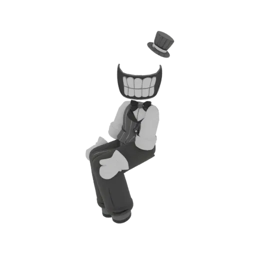 3D model of Bendy from Bendy and the Ink Machine, sitting with a wide grin and a top hat floating above his head.