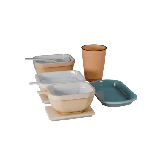 Cafe Salad Bowl Set Printable 3D model, isometric STL render, showing ceramic, arranged serving layout.