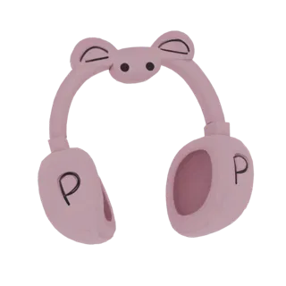 3D model of pink headphones with cute piggy ears and 'P' on earcups, set against a white background.