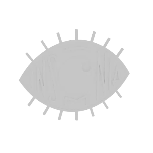 3D render of a stylized eye with the word 'INSOMNIA' embossed in the iris, set against a black background.