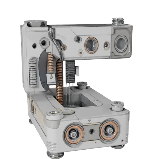 Machined Bearing Block Stylized 3D model, stylized isometric render, showing machined metal, precise part geometry.