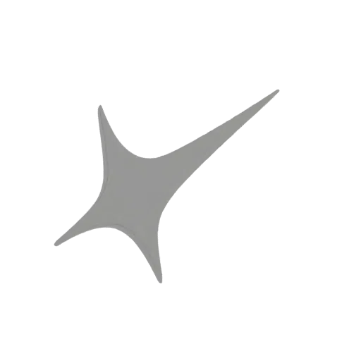 A 3D render of a grey, abstract starburst or sparkle shape with sharp points extending outwards.