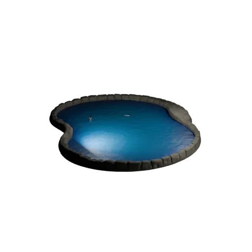 Ornamental Garden Pond Unity 3D model, isometric viewport view, showing wet stone, water edges.