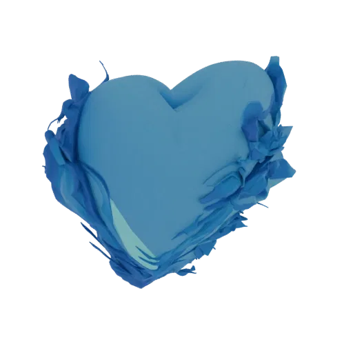 3D render of an abstract blue heart sculpture with flowing, organic shapes and dynamic blue tones.