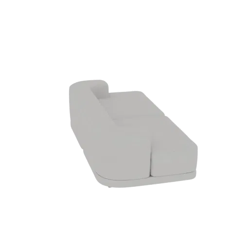 A 3D model of a modern, light gray curved sectional sofa, viewed from a three-quarter angle against a white background.